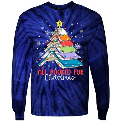 All Booked For Christmas Book Christmas Tree Lights Apparel Tie-Dye Long Sleeve Shirt