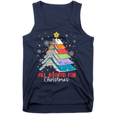 All Booked For Christmas Book Christmas Tree Lights Apparel Tank Top