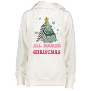 All Booked For Christmas Pine Tree Funny Xmas Raglan Baseball Womens Funnel Neck Pullover Hood