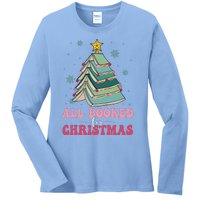 All Booked For Christmas Pine Tree Funny Xmas Raglan Baseball Ladies Long Sleeve Shirt