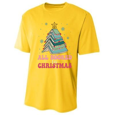 All Booked For Christmas Pine Tree Funny Xmas Raglan Baseball Performance Sprint T-Shirt