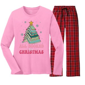 All Booked For Christmas Pine Tree Funny Xmas Raglan Baseball Women's Long Sleeve Flannel Pajama Set 