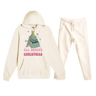 All Booked For Christmas Pine Tree Funny Xmas Raglan Baseball Premium Hooded Sweatsuit Set