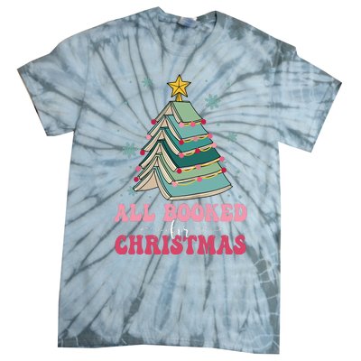 All Booked For Christmas Pine Tree Funny Xmas Raglan Baseball Tie-Dye T-Shirt