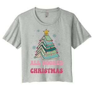 All Booked For Christmas Pine Tree Funny Xmas Raglan Baseball Women's Crop Top Tee