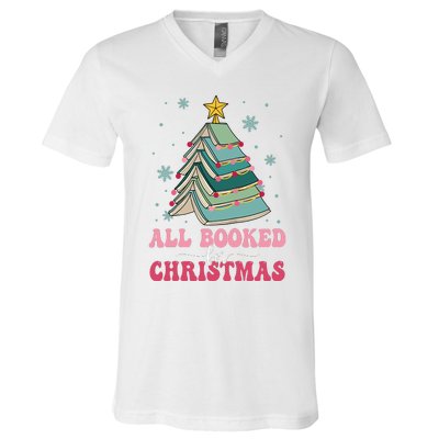 All Booked For Christmas Pine Tree Funny Xmas Raglan Baseball V-Neck T-Shirt