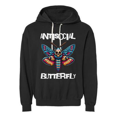 Antisocial Butterfly, Funny, With A Death Head Moth Garment-Dyed Fleece Hoodie