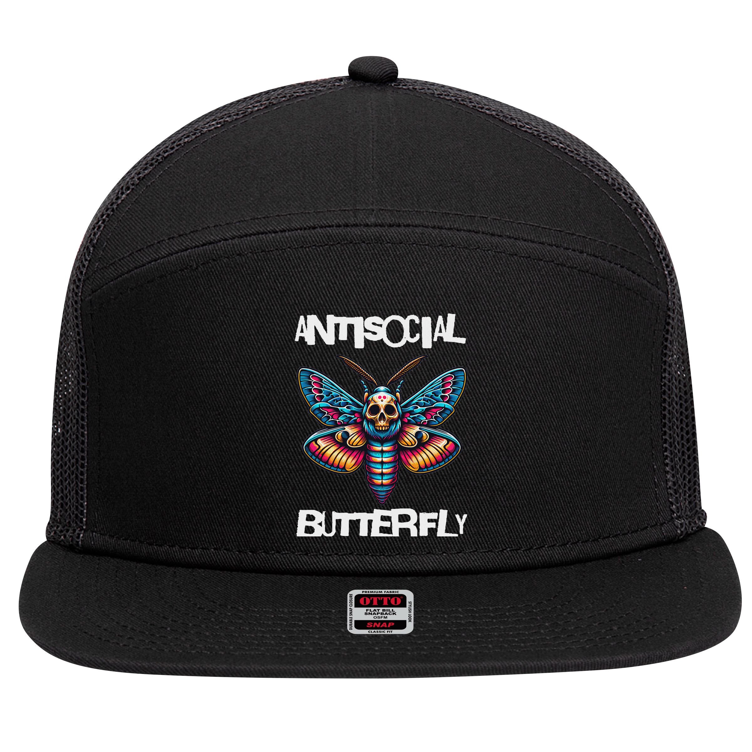 Antisocial Butterfly, Funny, With A Death Head Moth 7 Panel Mesh Trucker Snapback Hat