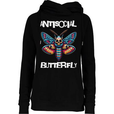 Antisocial Butterfly, Funny, With A Death Head Moth Womens Funnel Neck Pullover Hood