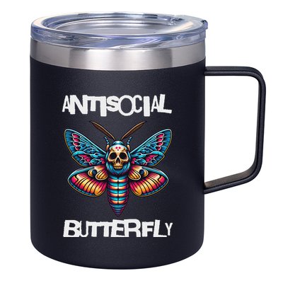 Antisocial Butterfly, Funny, With A Death Head Moth 12oz Stainless Steel Coffee Mug