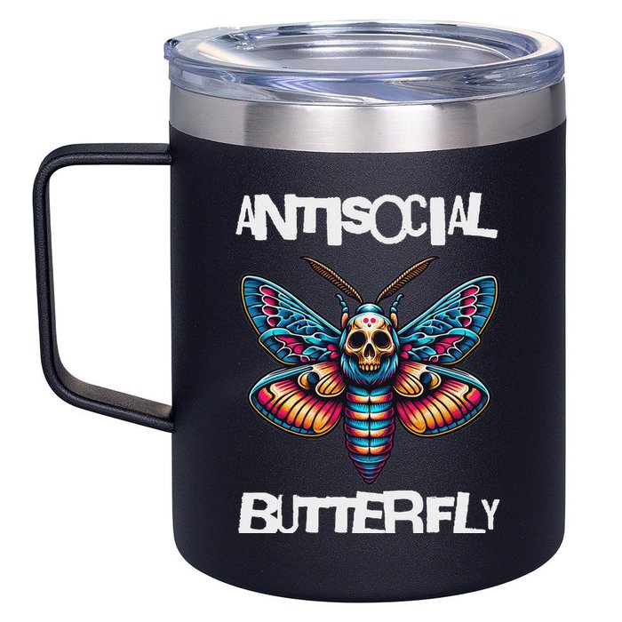 Antisocial Butterfly, Funny, With A Death Head Moth 12oz Stainless Steel Coffee Mug