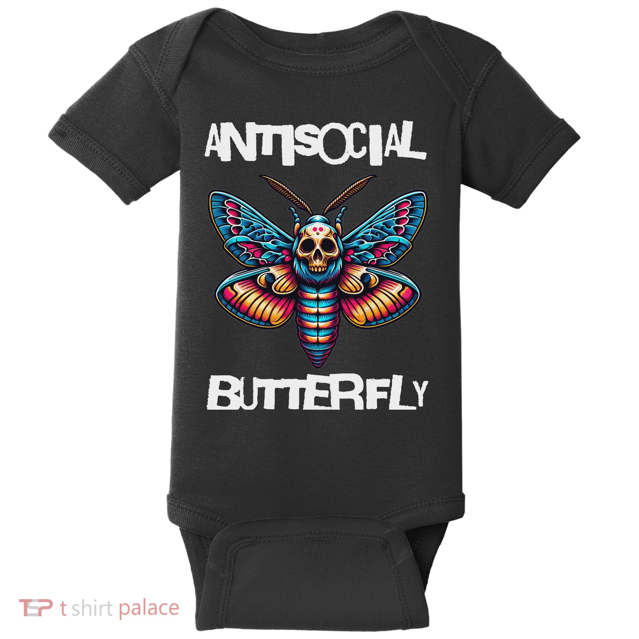 Antisocial Butterfly, Funny, With A Death Head Moth Baby Bodysuit