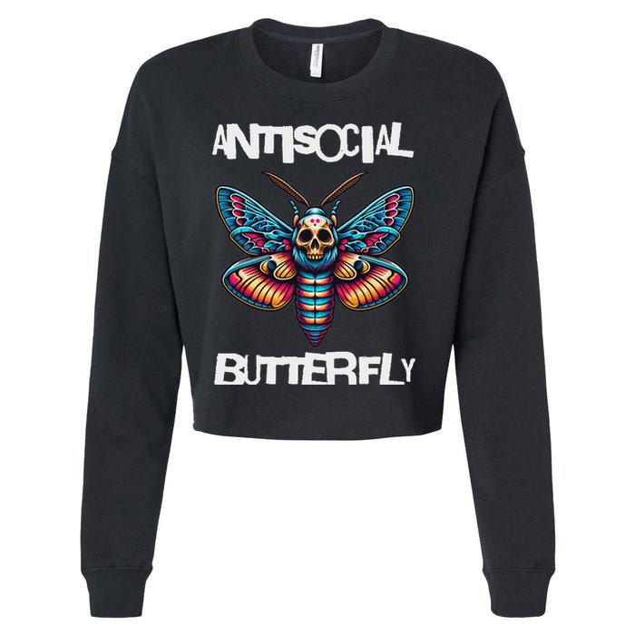 Antisocial Butterfly, Funny, With A Death Head Moth Cropped Pullover Crew