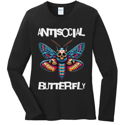 Antisocial Butterfly, Funny, With A Death Head Moth Ladies Long Sleeve Shirt