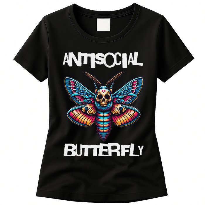 Antisocial Butterfly, Funny, With A Death Head Moth Womens T-Shirt