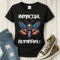 Antisocial Butterfly, Funny, With A Death Head Moth Womens T-Shirt
