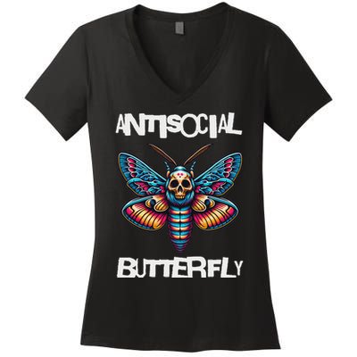 Antisocial Butterfly, Funny, With A Death Head Moth Women's V-Neck T-Shirt