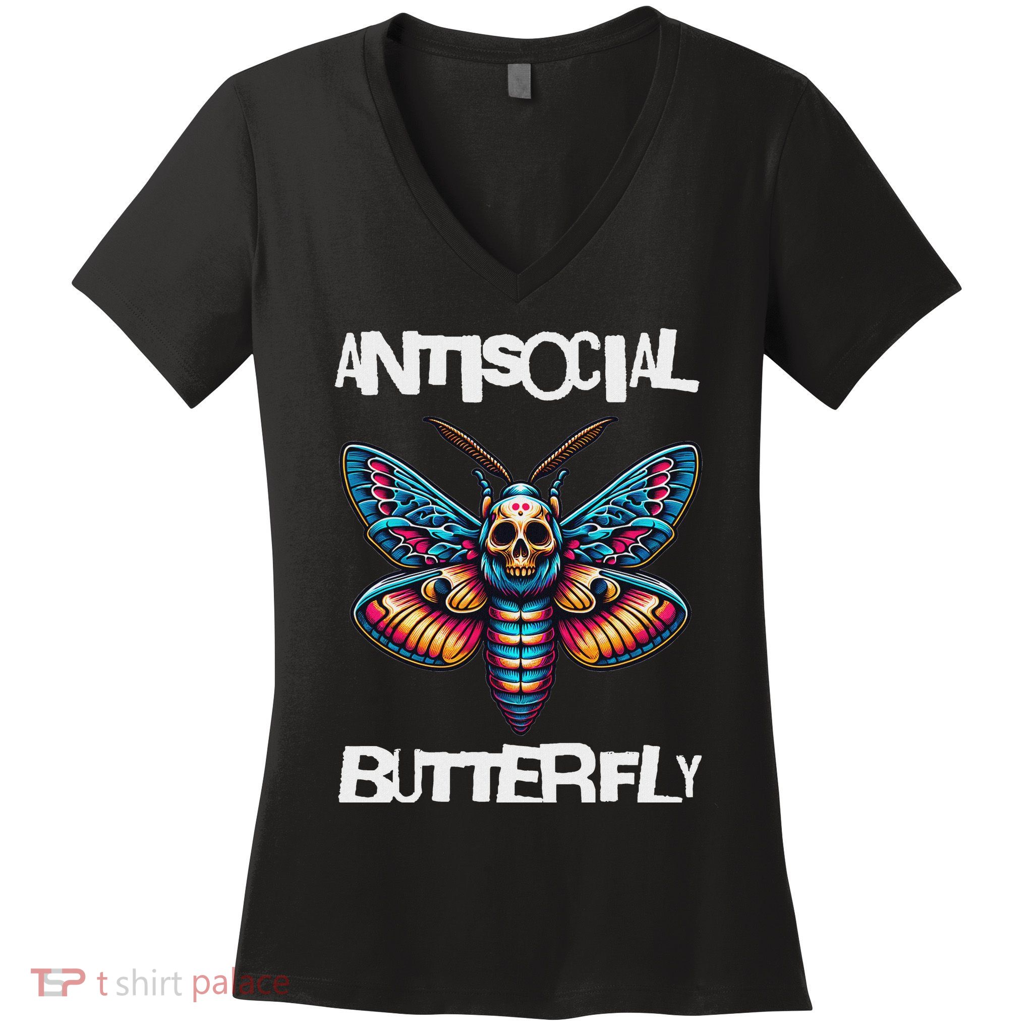 Antisocial Butterfly, Funny, With A Death Head Moth Women's V-Neck T-Shirt