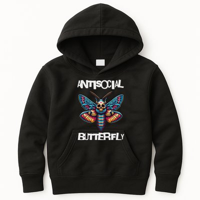 Antisocial Butterfly, Funny, With A Death Head Moth Kids Hoodie