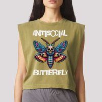 Antisocial Butterfly, Funny, With A Death Head Moth Garment-Dyed Women's Muscle Tee