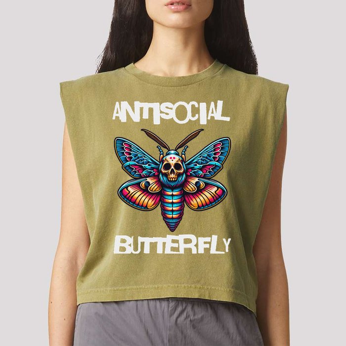 Antisocial Butterfly, Funny, With A Death Head Moth Garment-Dyed Women's Muscle Tee