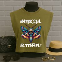 Antisocial Butterfly, Funny, With A Death Head Moth Garment-Dyed Women's Muscle Tee