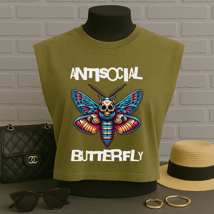 Antisocial Butterfly, Funny, With A Death Head Moth Garment-Dyed Women's Muscle Tee