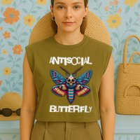 Antisocial Butterfly, Funny, With A Death Head Moth Garment-Dyed Women's Muscle Tee