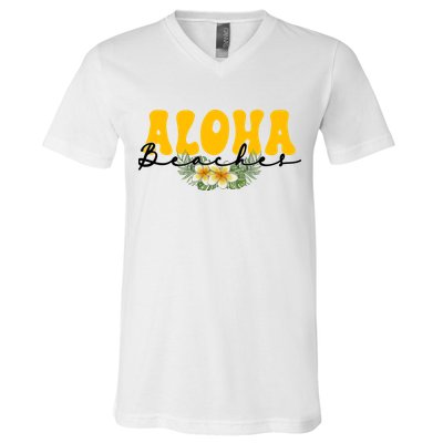 Aloha Beaches Funny Hawaii Tropical V-Neck T-Shirt