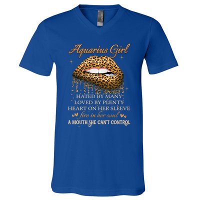 Aquarius Birthday Funny Gift Funny Leopard Sexy Lip Gift V-Neck T-Shirt