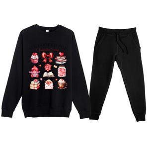 All Booked For ValentineS Day Coquette Bow Teacher Bookworm Premium Crewneck Sweatsuit Set