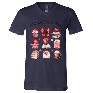 All Booked For ValentineS Day Coquette Bow Teacher Bookworm V-Neck T-Shirt