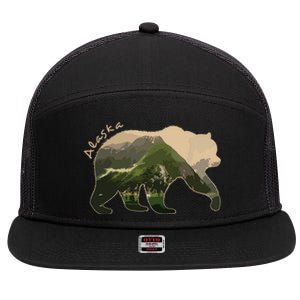 Alaska Bear Grizzly Bear 7 Panel Mesh Trucker Snapback Hat