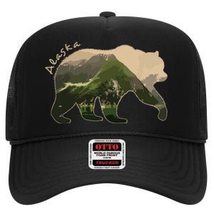 Alaska Bear Grizzly Bear High Crown Mesh Back Trucker Hat