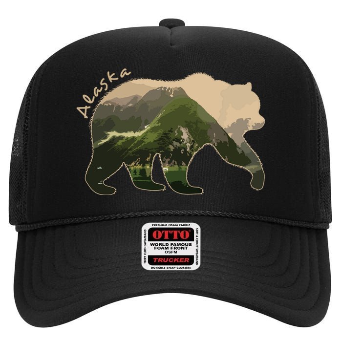 Alaska Bear Grizzly Bear High Crown Mesh Back Trucker Hat