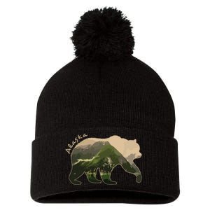 Alaska Bear Grizzly Bear Pom Pom 12in Knit Beanie