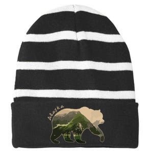 Alaska Bear Grizzly Bear Striped Beanie with Solid Band