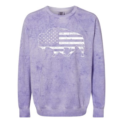 American Bison Gray Style Vintage Flag Colorblast Crewneck Sweatshirt