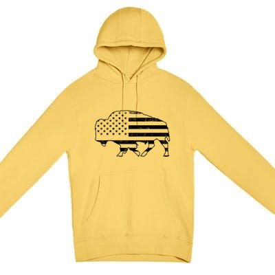 American Bison Gray Style Vintage Flag Premium Pullover Hoodie