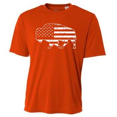 American Bison Gray Style Vintage Flag Cooling Performance Crew T-Shirt