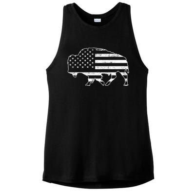 American Bison Gray Style Vintage Flag Ladies PosiCharge Tri-Blend Wicking Tank