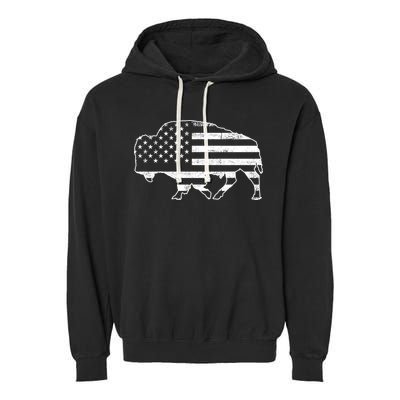 American Bison Gray Style Vintage Flag Garment-Dyed Fleece Hoodie