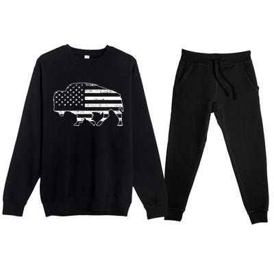 American Bison Gray Style Vintage Flag Premium Crewneck Sweatsuit Set