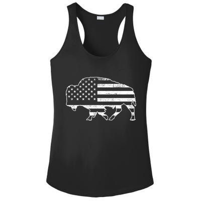 American Bison Gray Style Vintage Flag Ladies PosiCharge Competitor Racerback Tank