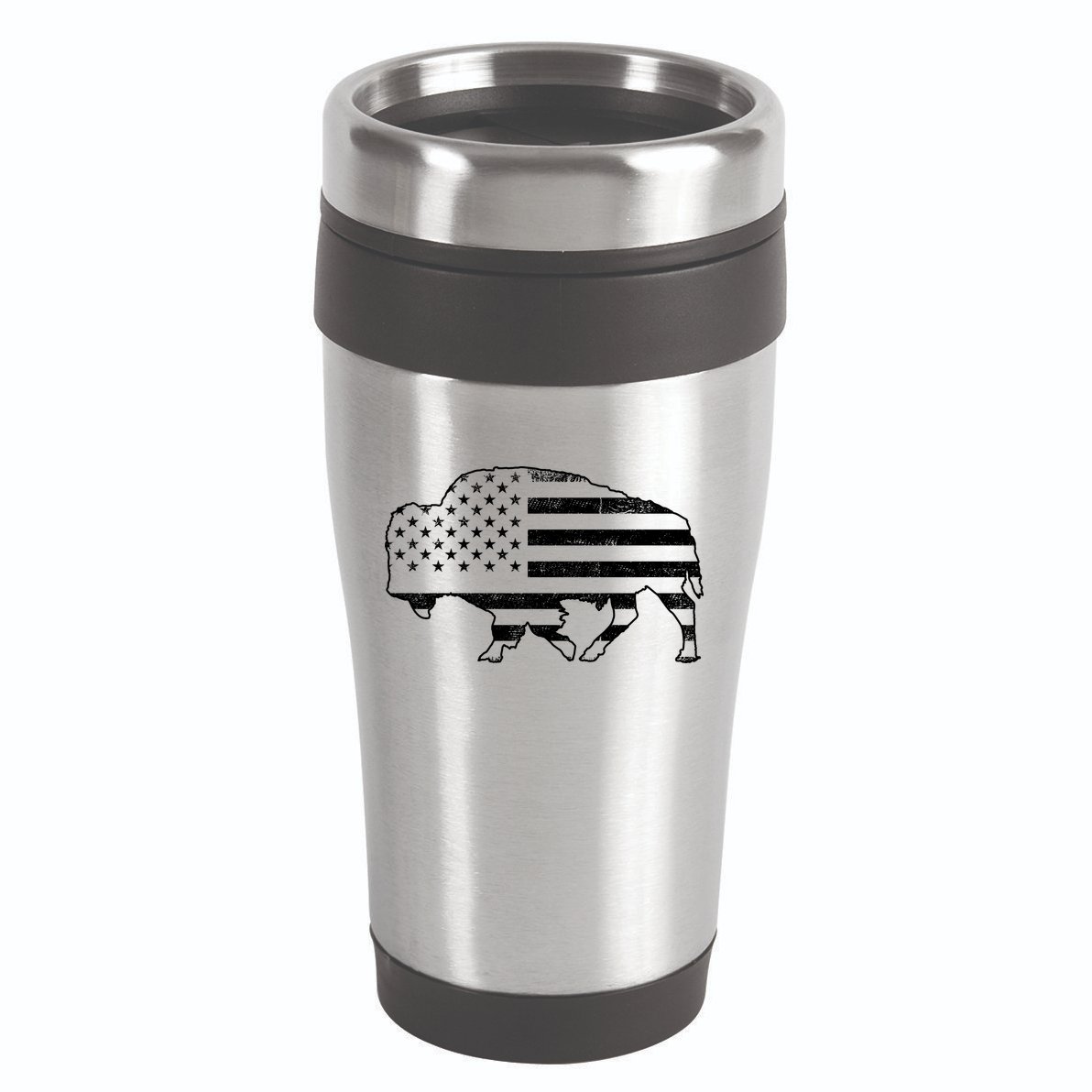 American Bison Gray Style Vintage Flag 16oz Travel Tumbler