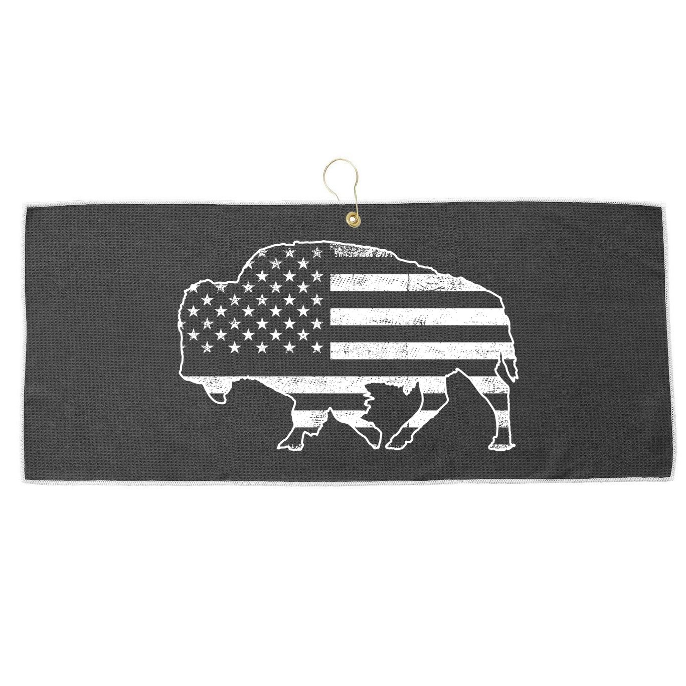 American Bison Gray Style Vintage Flag Large Microfiber Waffle Golf Towel