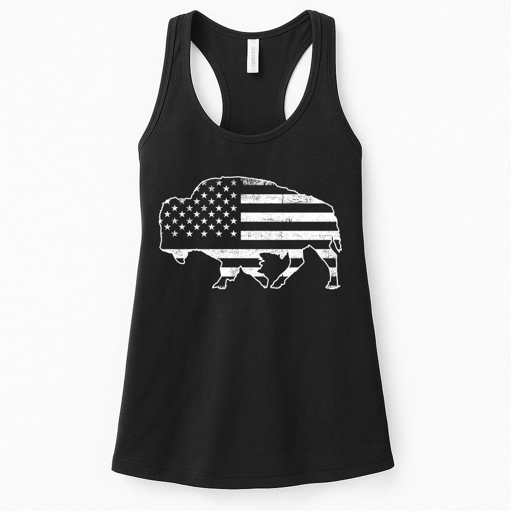 American Bison Gray Style Vintage Flag Womens Tank Top