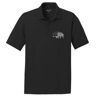 American Bison Gray Style Vintage Flag PosiCharge RacerMesh Polo