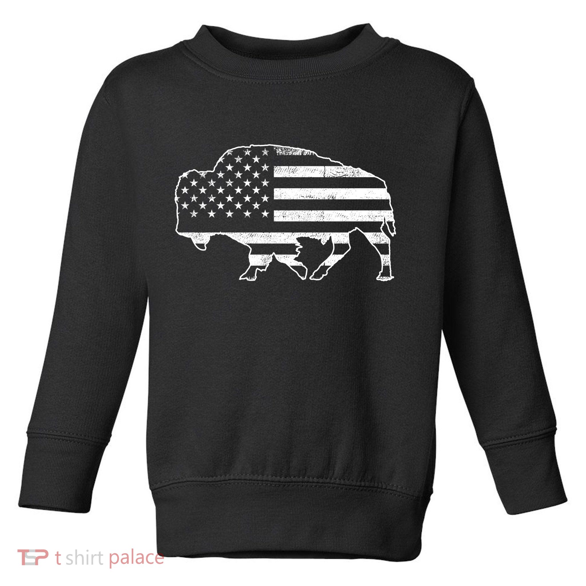 American Bison Gray Style Vintage Flag Toddler Sweatshirt