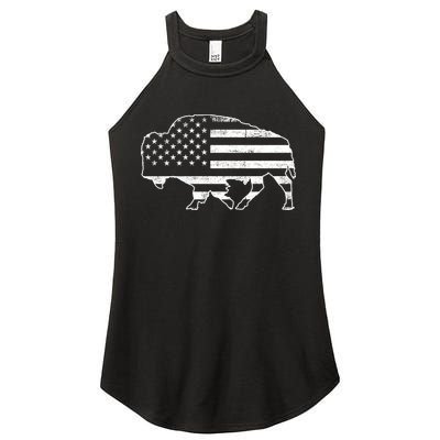 American Bison Gray Style Vintage Flag Women's Perfect Tri Rocker Tank